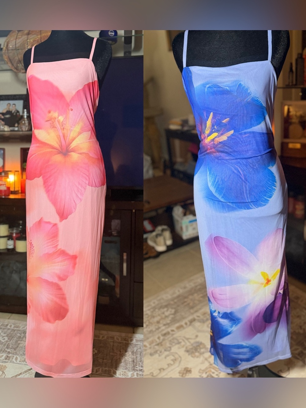 Floral Maxi Dresses, Pink & Blue